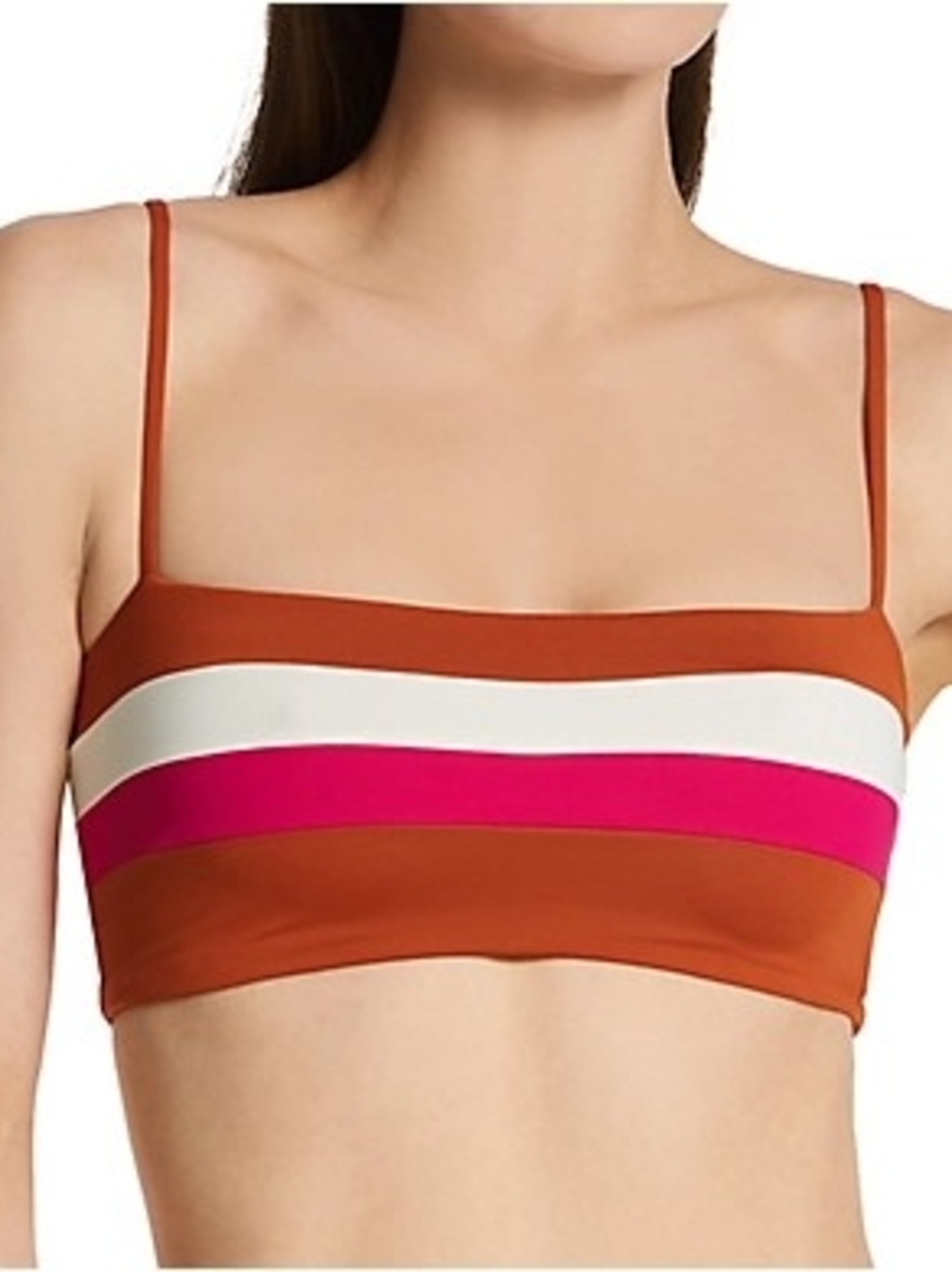 l*space Rust, White & Fuchsia Striped Bandeau Bikini Top with Thin Straps Size M
